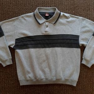 Vintage 90s USA Olympic Basic Gray Striped Collared Sweatshirt Size Large